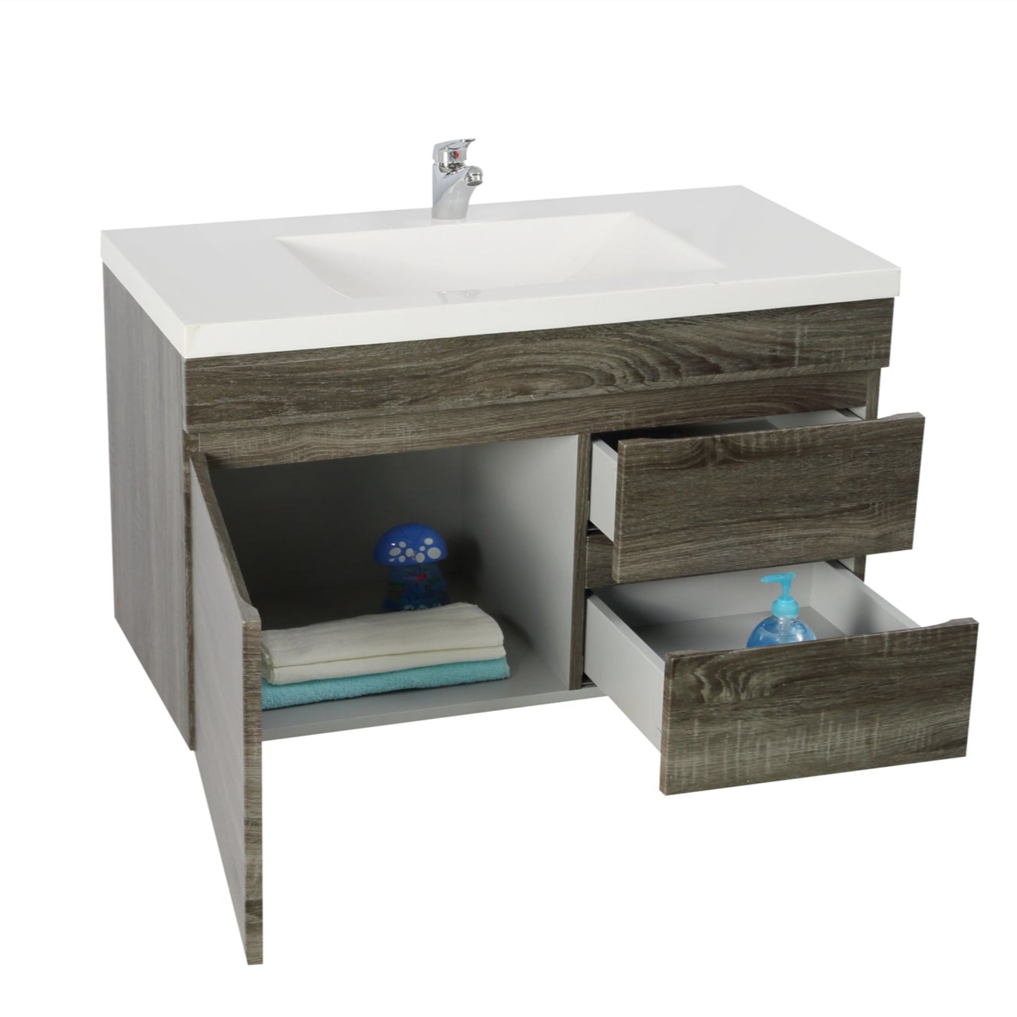 POSEIDON DARK GREY 900MM SINGLE BOWL WALL HUNG VANITY (AVAILABLE IN LEFT HAND DRAWER AND RIGHT HAND DRAWER)