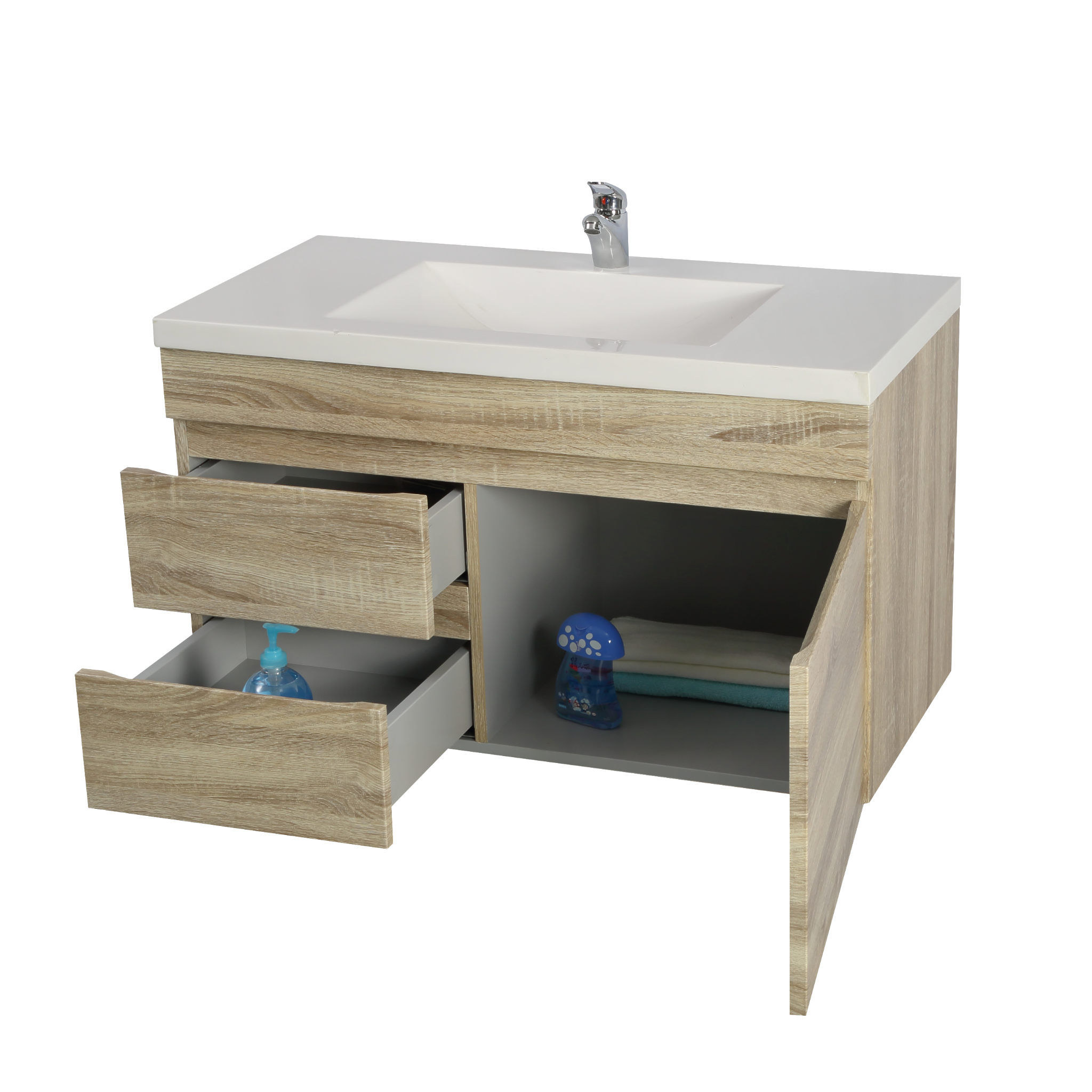 POSEIDON BERGE WHITE OAK 900MM WALL HUNG VANITY (AVAILABLE IN LEFT HAND DRAWER AND RIGHT HAND DRAWER)