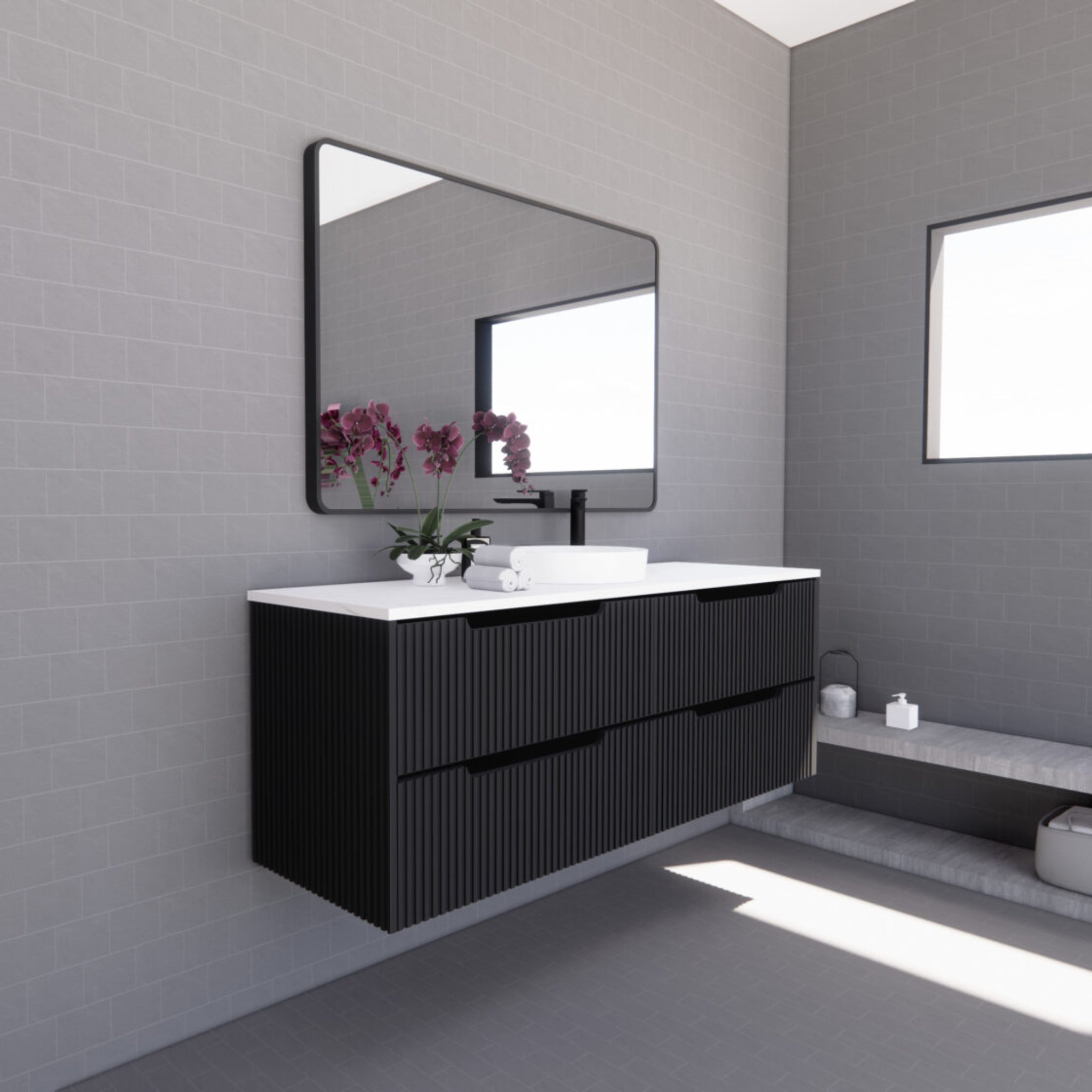 RIVA BALI MATTE BLACK 1500MM SINGLE BOWL WALL HUNG VANITY