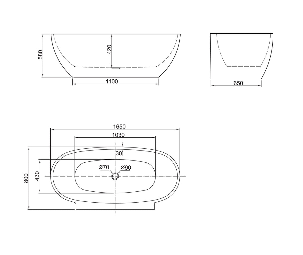 BELBAGNO PALERMO FREESTANDING BATHTUB SEMI GLOSS WHITE (AVAILABLE IN 1650MM AND 1750MM)