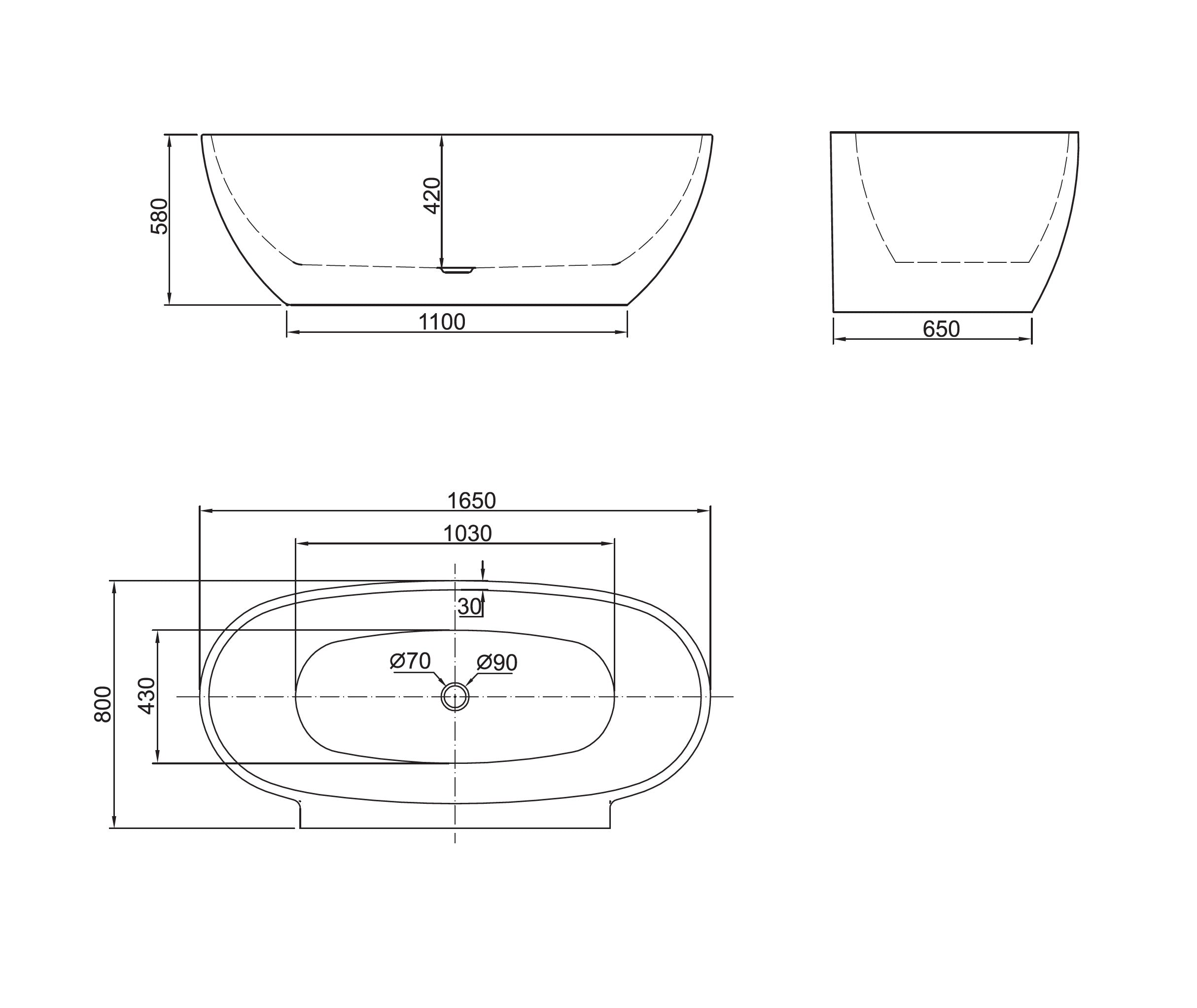 BELBAGNO PALERMO FREESTANDING BATHTUB SEMI GLOSS WHITE (AVAILABLE IN 1650MM AND 1750MM)
