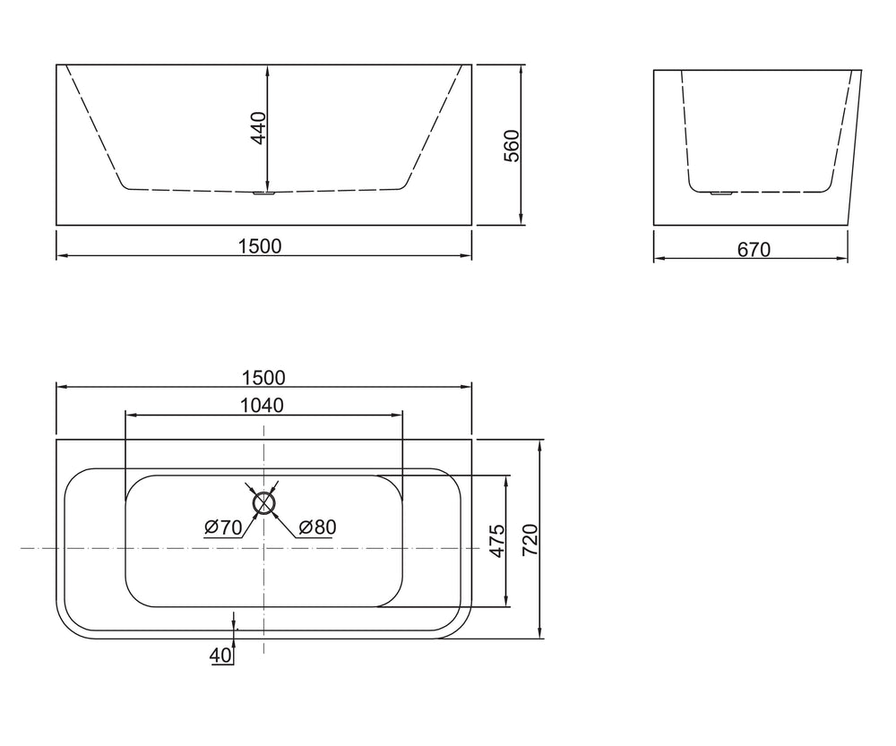 BELBAGNO ALTO FREESTANDING BATHTUB SEMI GLOSS WHITE (AVAILABLE IN 1500MM AND 1700MM)