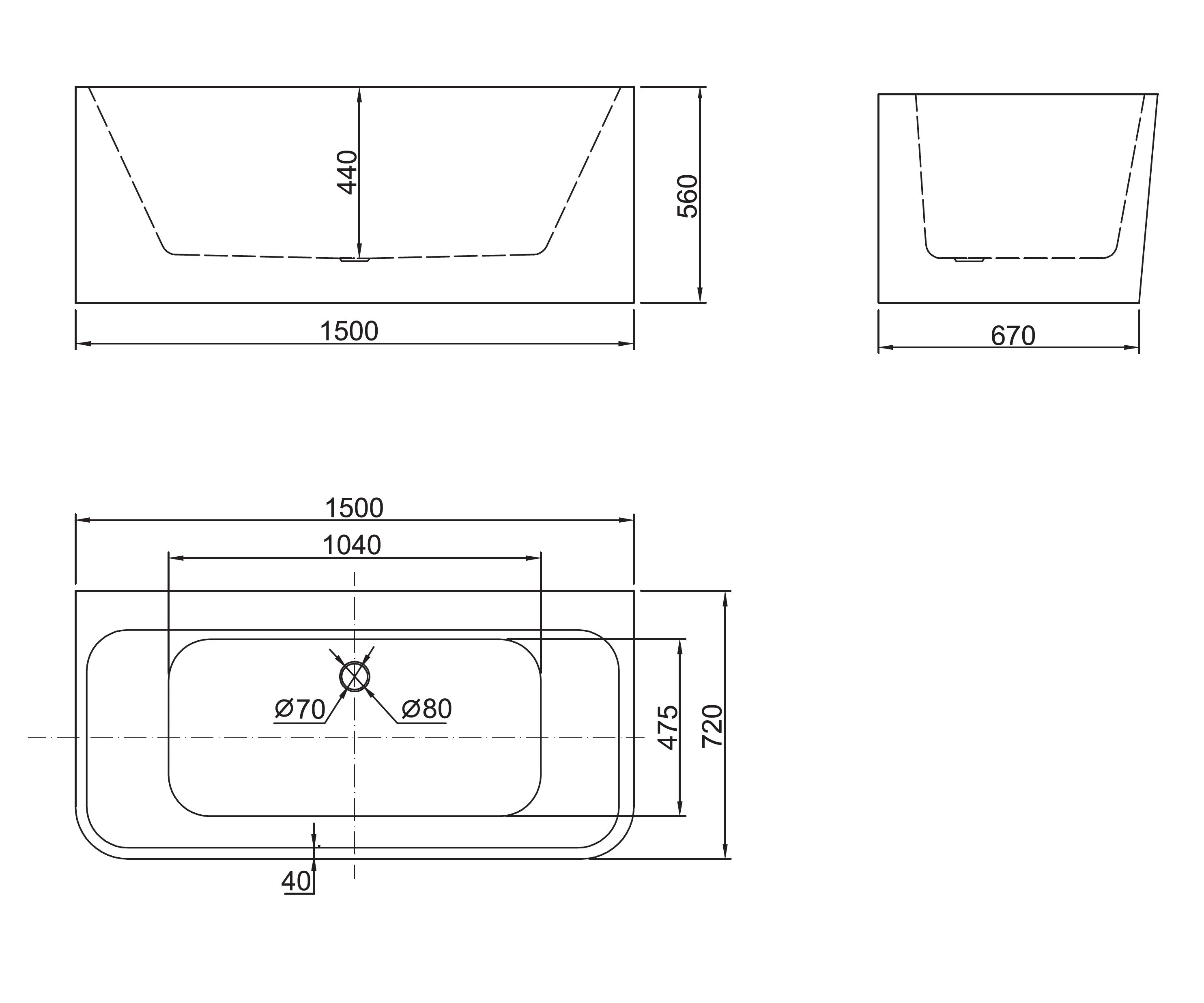 BELBAGNO ALTO FREESTANDING BATHTUB SEMI GLOSS WHITE (AVAILABLE IN 1500MM AND 1700MM)