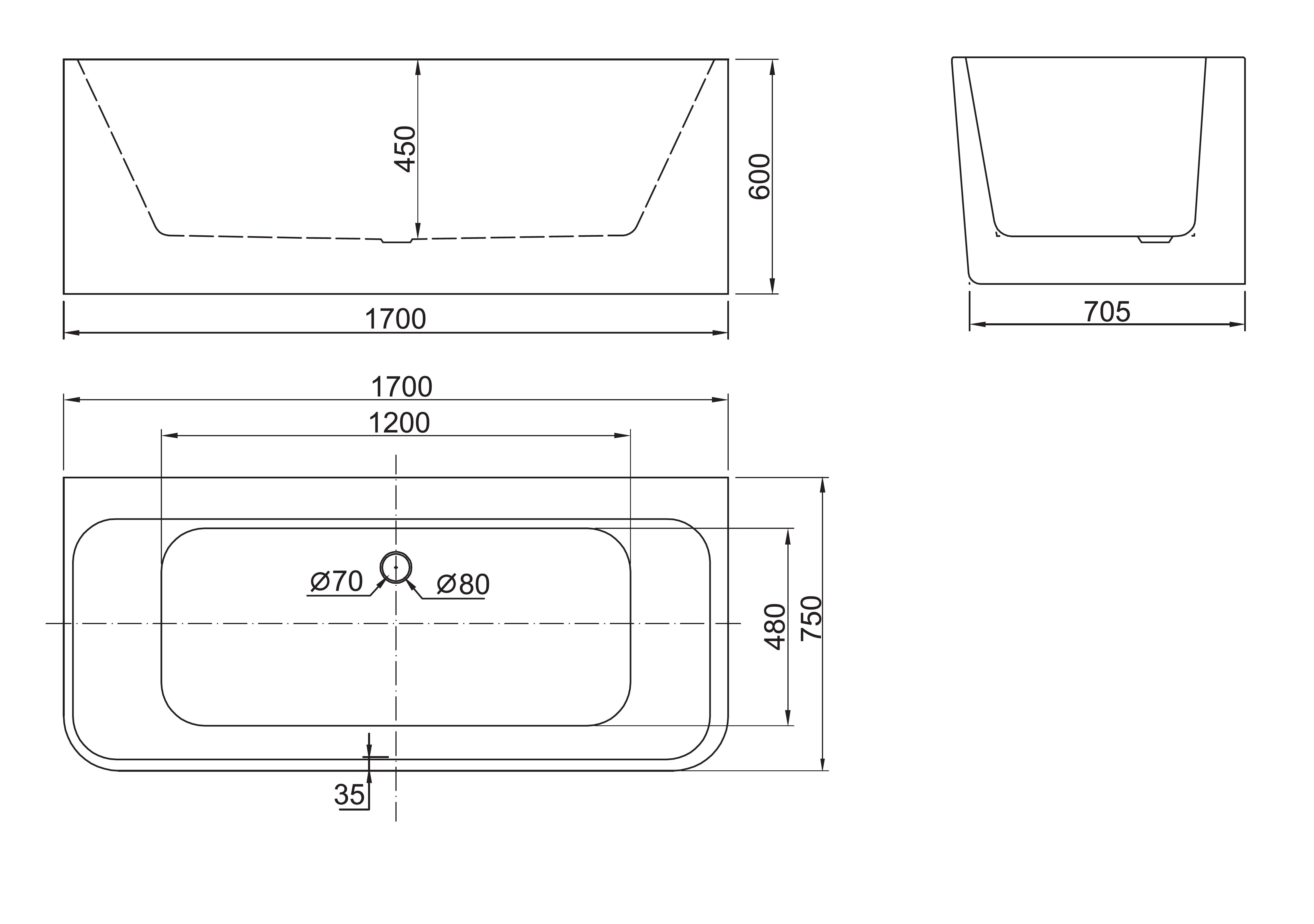 BELBAGNO ALTO FREESTANDING BATHTUB SEMI GLOSS WHITE (AVAILABLE IN 1500MM AND 1700MM)