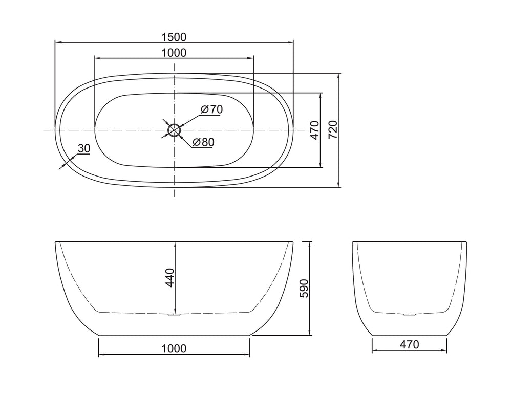 BELBAGNO ALLY FREESTANDING BATHTUB SEMI GLOSS WHITE (AVAILABLE IN 1500MM AND 1700MM)