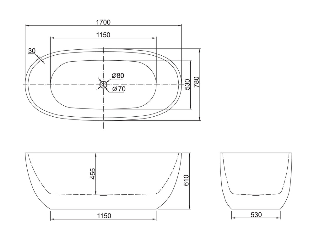 BELBAGNO ALLY FREESTANDING BATHTUB SEMI GLOSS WHITE (AVAILABLE IN 1500MM AND 1700MM)