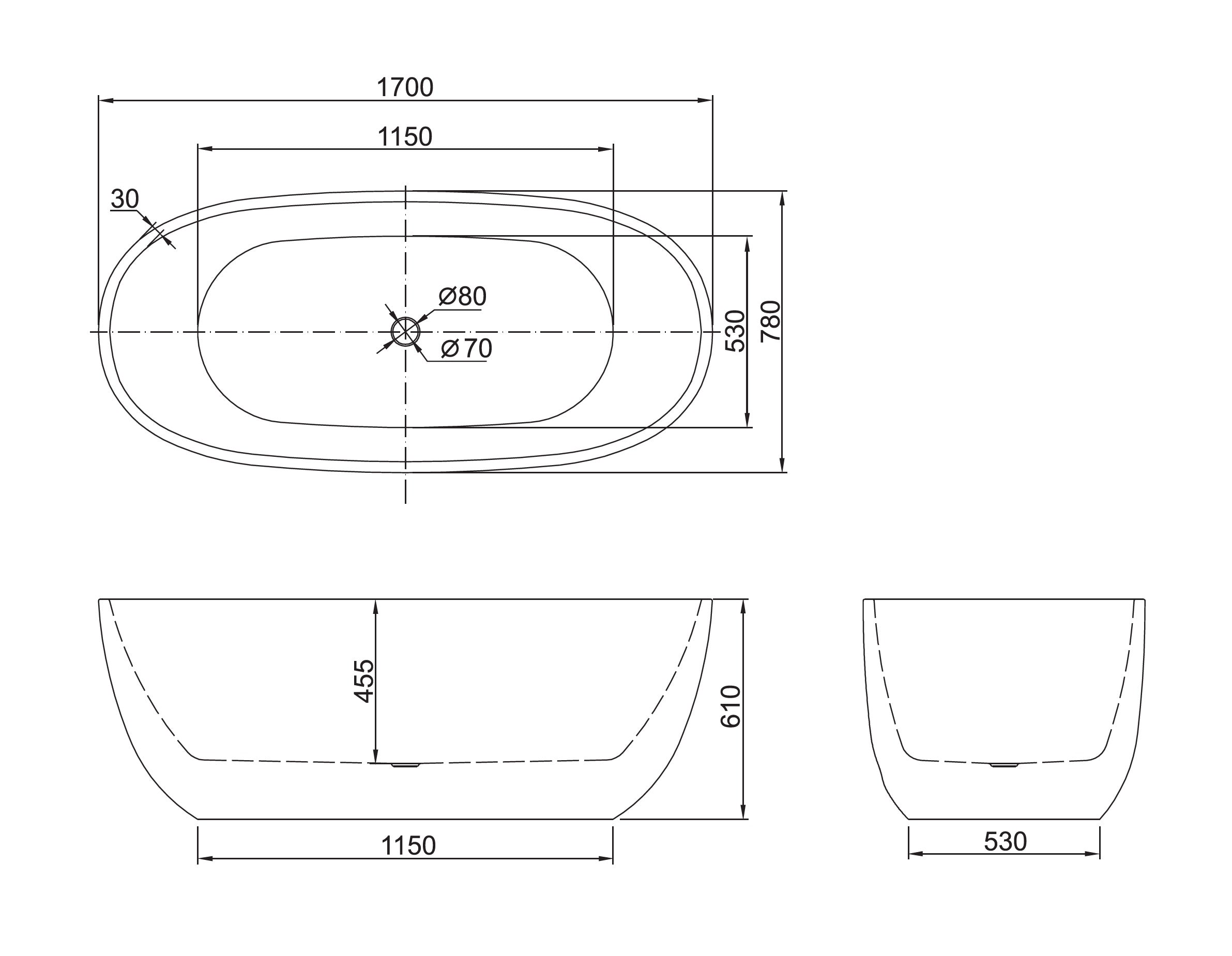 BELBAGNO ALLY FREESTANDING BATHTUB SEMI GLOSS WHITE (AVAILABLE IN 1500MM AND 1700MM)