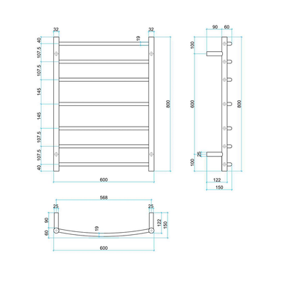 THERMOGROUP CURVED ROUND BUDGET LADDER HEATED TOWEL RAIL 600MM