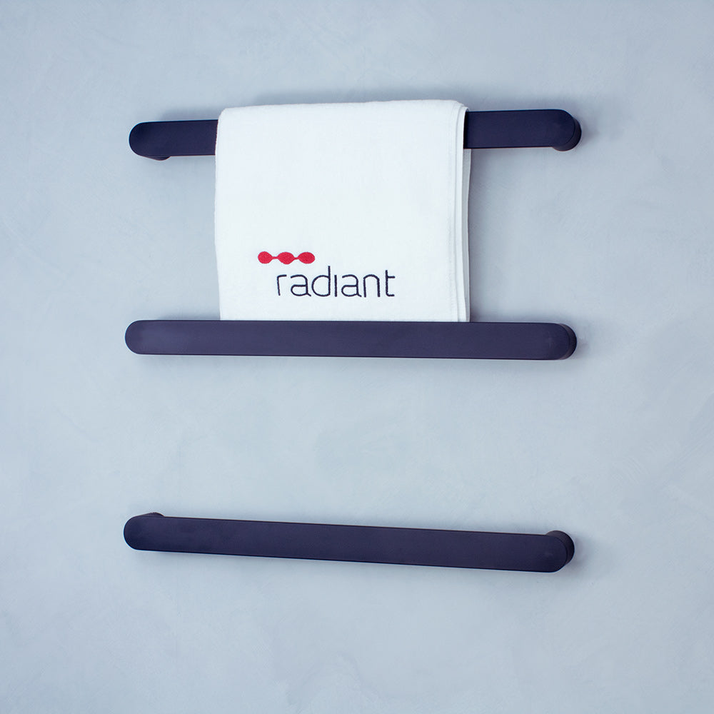 RADIANT HEATING ASPEN CURVED HEATED SINGLE TOWEL RAIL MATTE BLACK 650MM AND 800MM