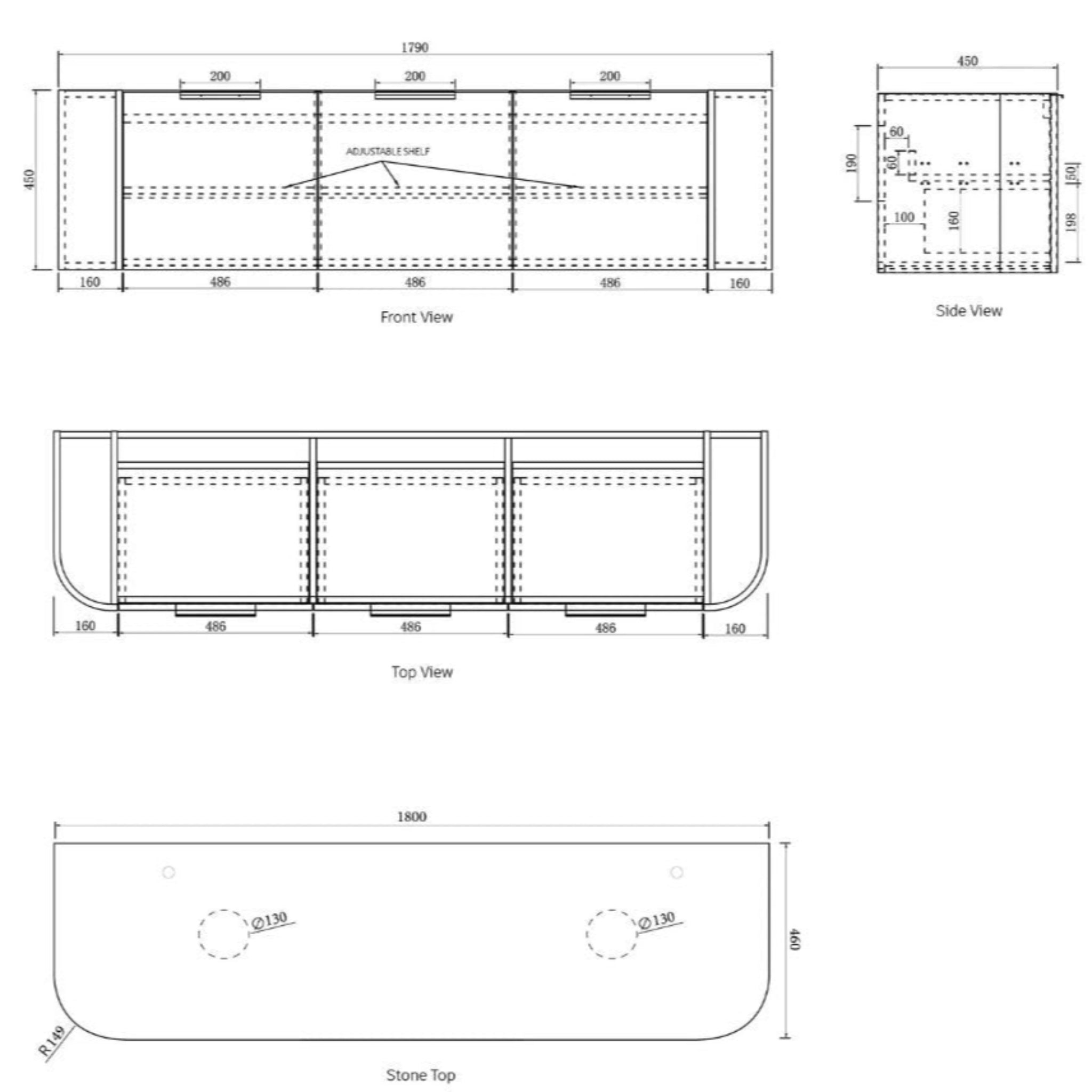 OTTI BONDI MATTE WHITE FLUTED 1800MM CURVE DOUBLE BOWL WALL HUNG VANITY