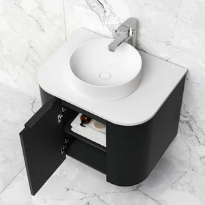 OTTI BONDI BLACK OAK 600MM SINGLE BOWL CURVE WALL HUNG VANITY
