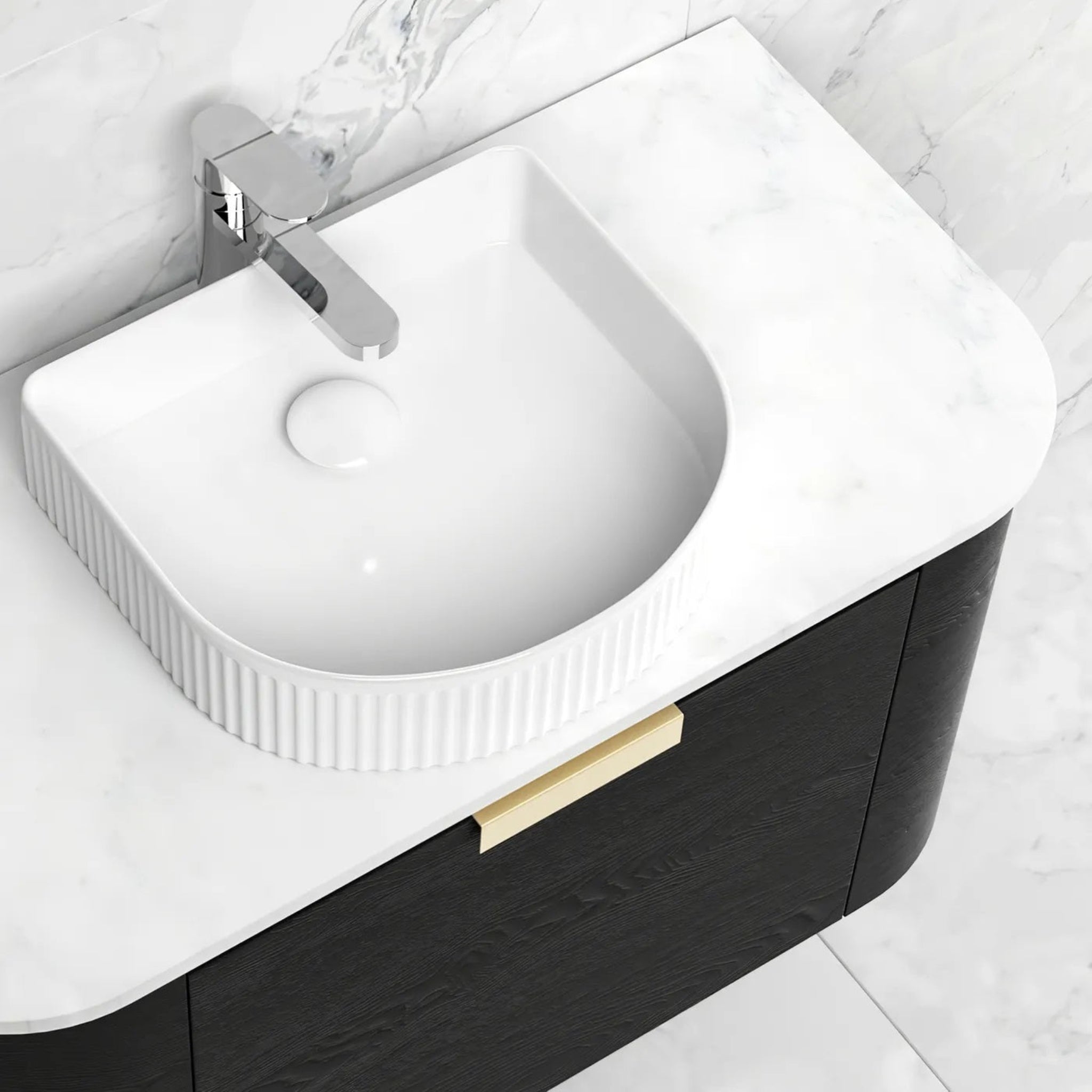 OTTI BONDI BLACK OAK 750MM SINGLE BOWL CURVE WALL HUNG VANITY