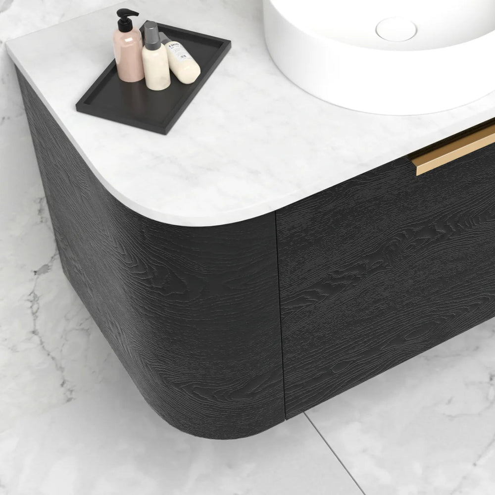 OTTI BONDI BLACK OAK 750MM SINGLE BOWL CURVE WALL HUNG VANITY