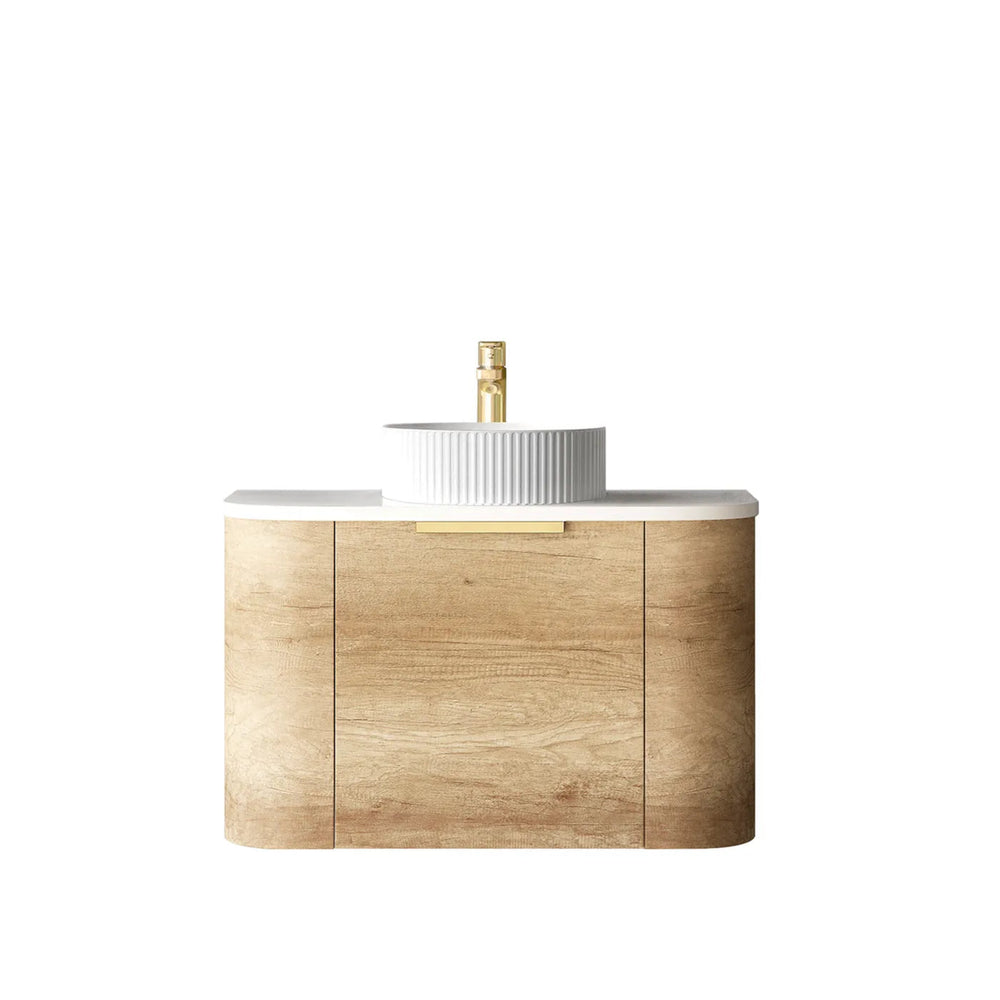 OTTI BONDI NATURAL OAK 750MM CURVE SINGLE BOWL WALL HUNG VANITY