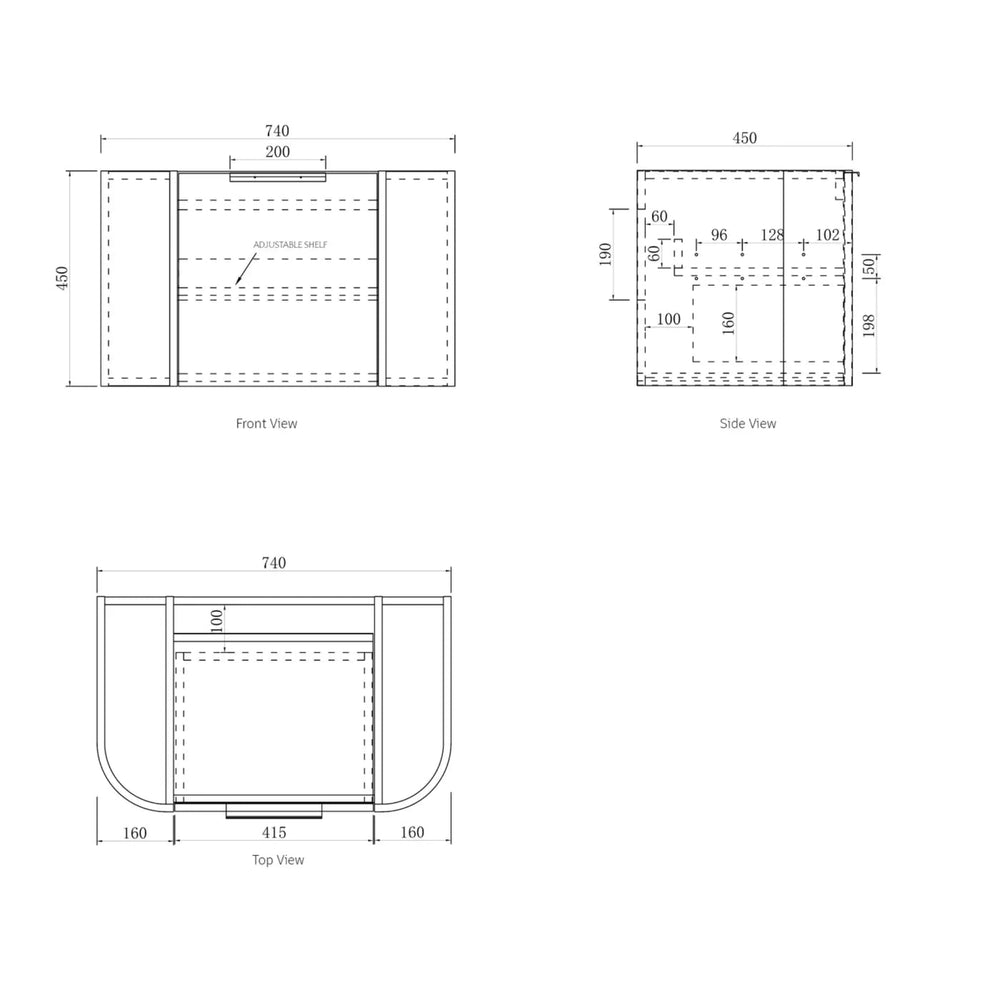 OTTI BONDI NATURAL OAK 750MM CURVE SINGLE BOWL WALL HUNG VANITY