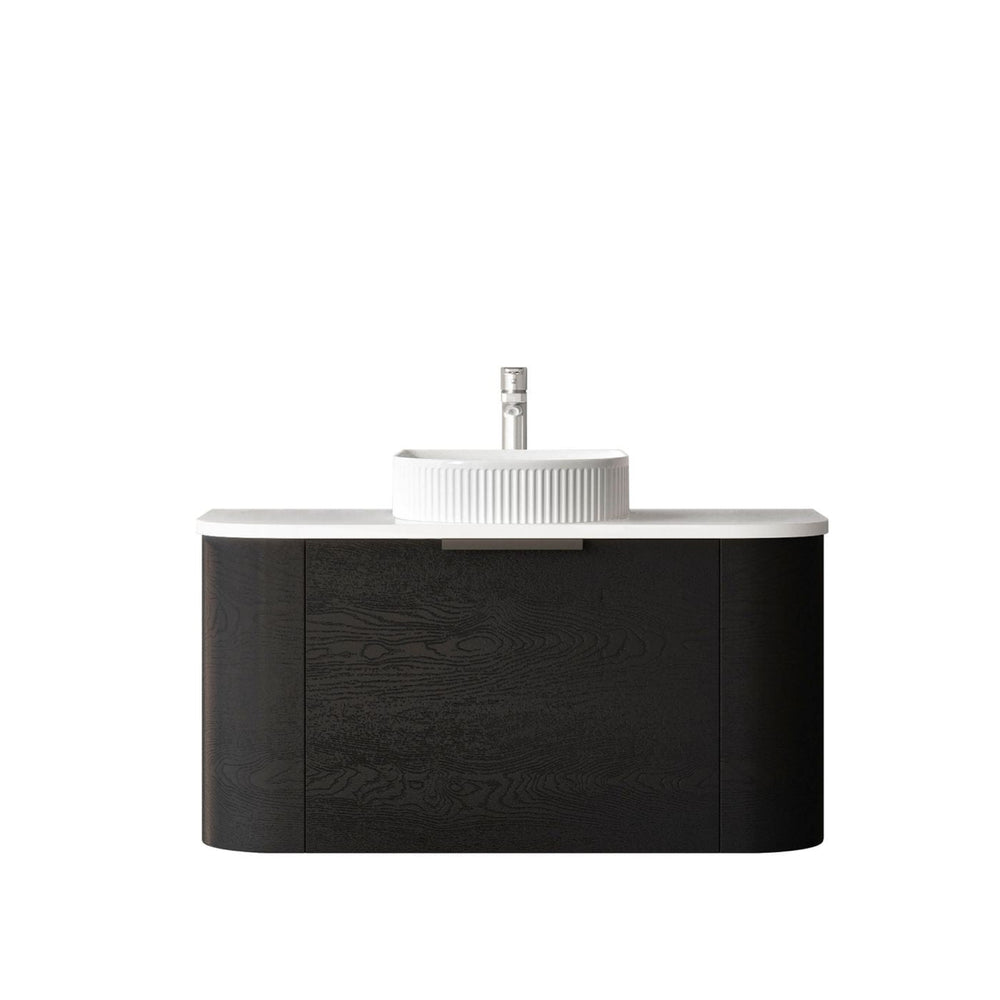 OTTI BONDI BLACK OAK 900MM CURVE SINGLE BOWL WALL HUNG VANITY