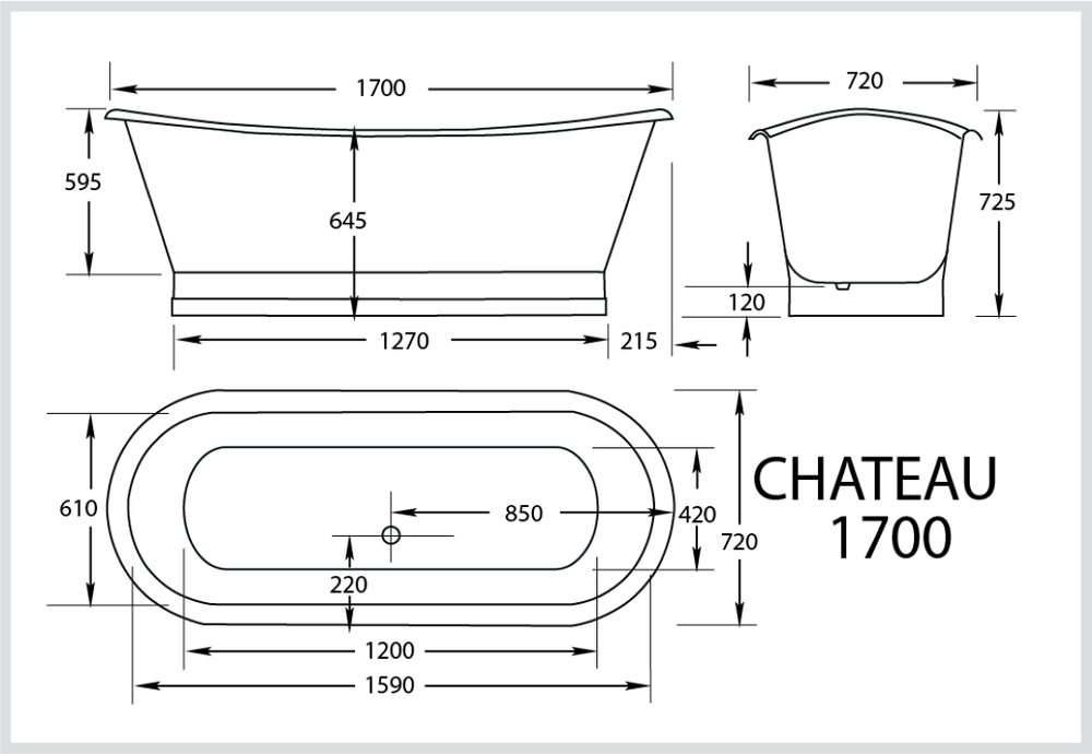 BROADWAY CHATEAU FREESTANDING BATHTUB BLACK 1700MM