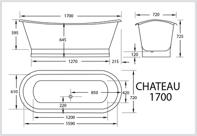 BROADWAY CHATEAU FREESTANDING BATHTUB BLACK 1700MM