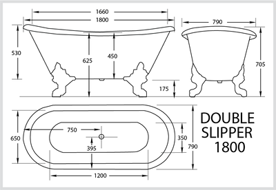 BROADWAY DOUBLE SLIPPER WHITE 1800MM