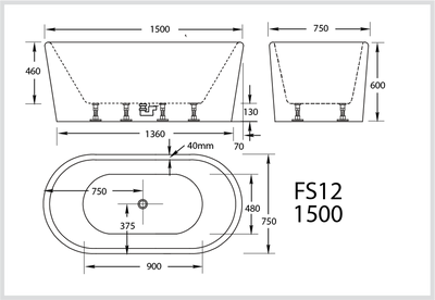 BROADWAY FS12 FREESTANDING BATH WHITE (AVAILABLE IN 1500MM AND 1700MM)