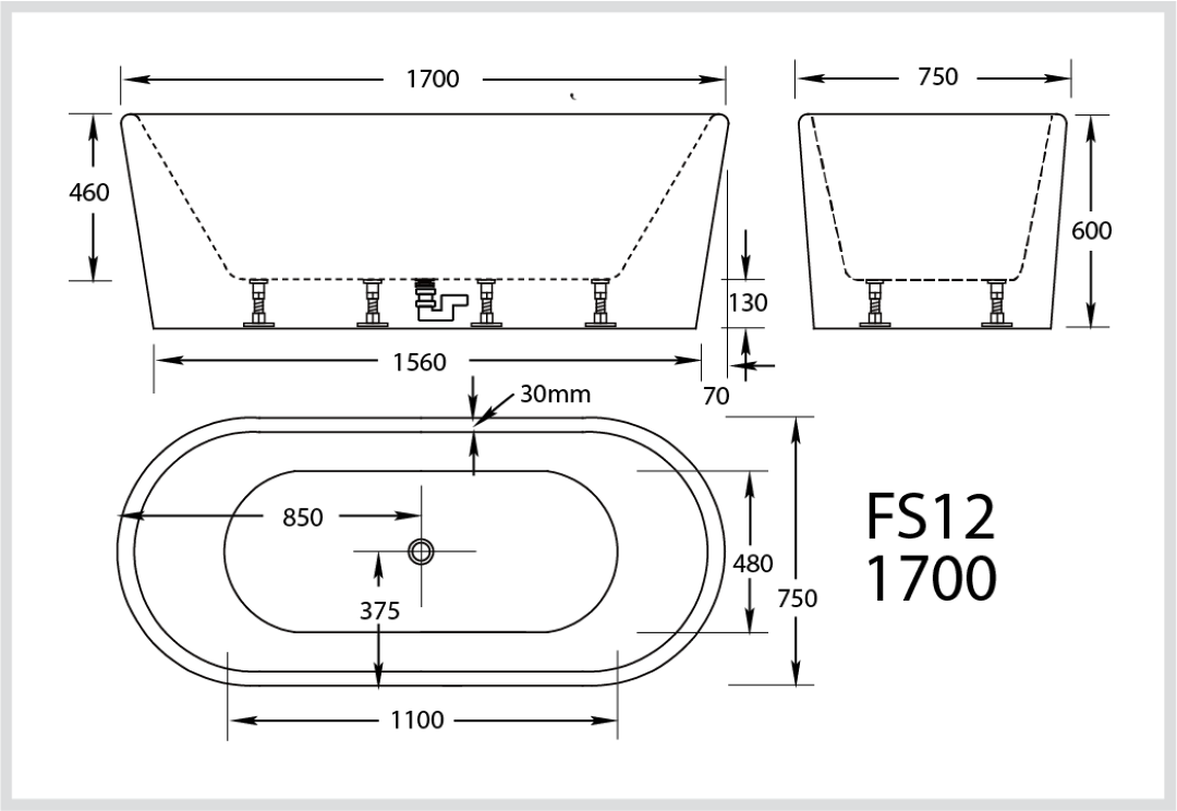 BROADWAY FS12 FREESTANDING BATH WHITE (AVAILABLE IN 1500MM AND 1700MM)