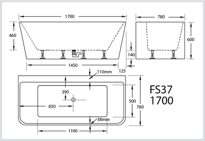 BROADWAY FS37 FREE STANDING BATH GLOSS WHITE (AVAILABLE IN 1500MM AND 1700MM)