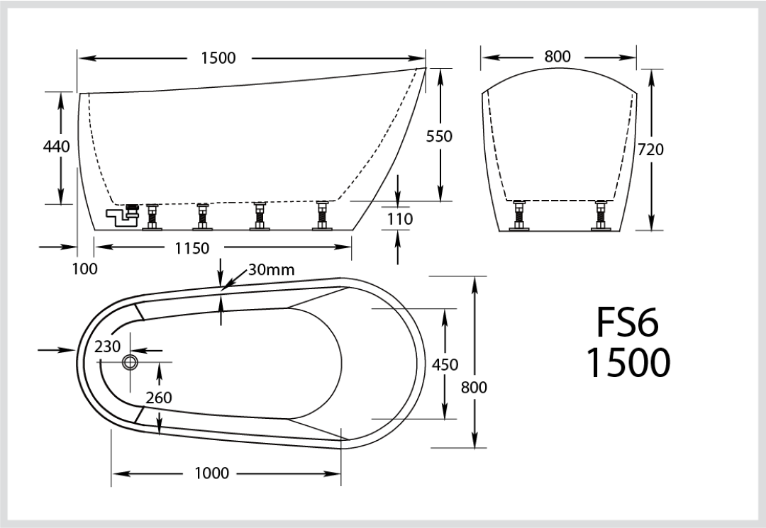 BROADWAY FS6 FREESTANDING BATH WHITE (AVAILABLE IN 1500MM AND 1700MM)