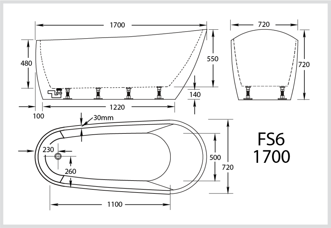 BROADWAY FS6 FREESTANDING BATH WHITE (AVAILABLE IN 1500MM AND 1700MM)