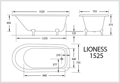 BROADWAY LIONESS CLAWFOOT BATHS WHITE (AVAILABLE IN 1525MM AND 1680MM)