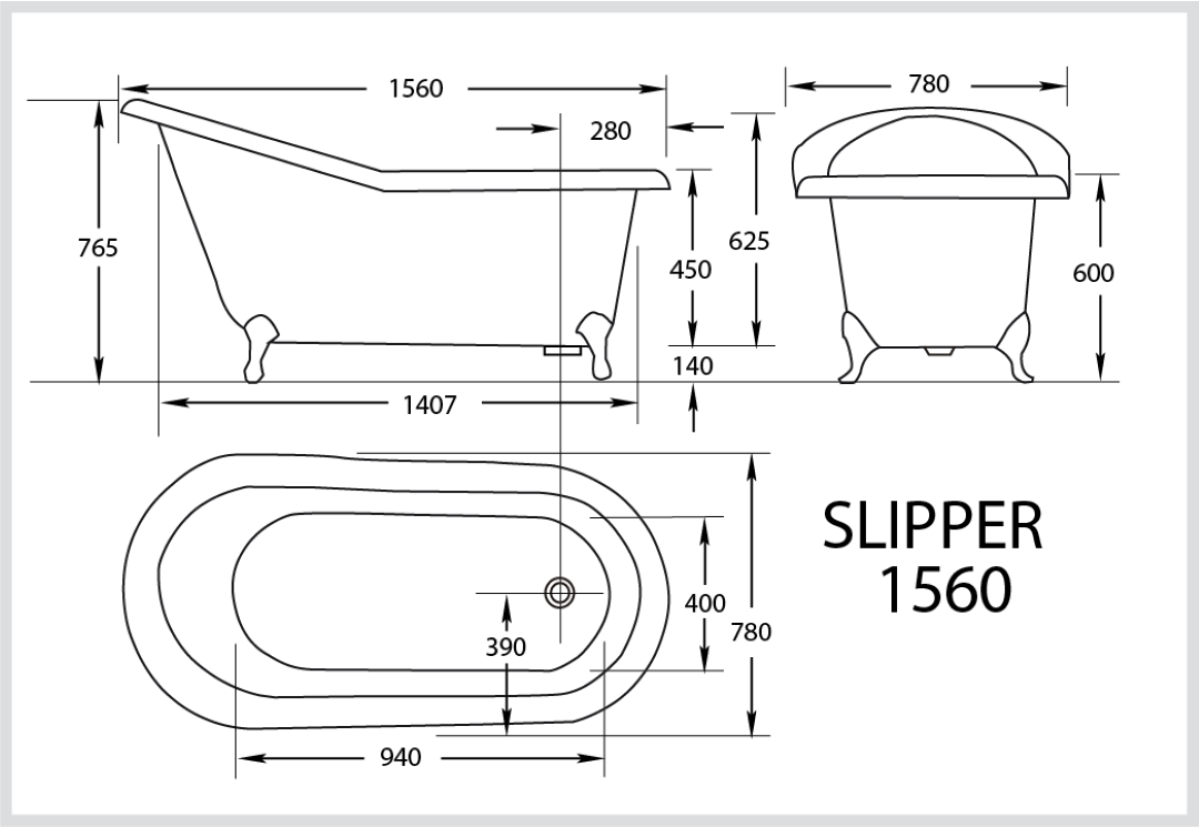 BROADWAY SLIPPER CLAWFOOT BATH WHITE (AVAILABLE IN 1560MM AND 1700MM)