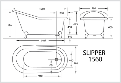 BROADWAY SLIPPER CLAWFOOT BATH WHITE (AVAILABLE IN 1560MM AND 1700MM)