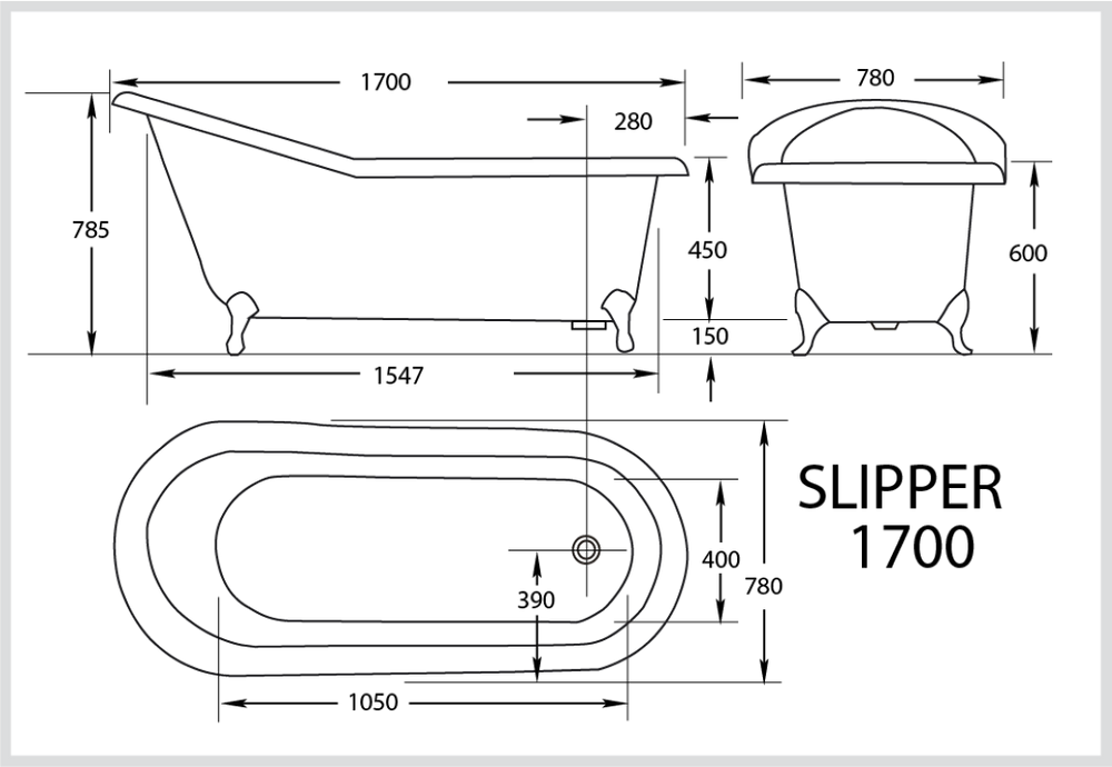 BROADWAY SLIPPER CLAWFOOT BATH WHITE (AVAILABLE IN 1560MM AND 1700MM)