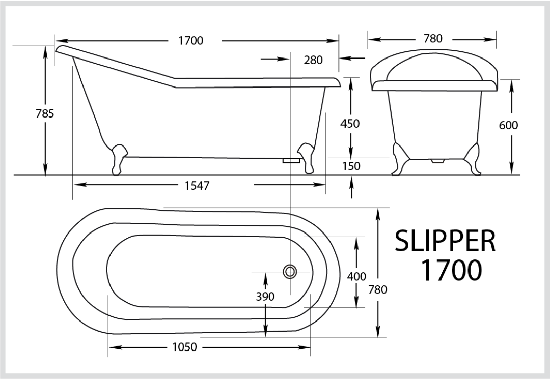 BROADWAY SLIPPER CLAWFOOT BATH WHITE (AVAILABLE IN 1560MM AND 1700MM)