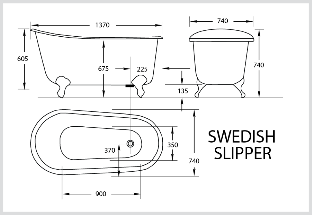 BROADWAY SWEDISH SLIPPER CLAWFOOT BATH WHITE 1370MM