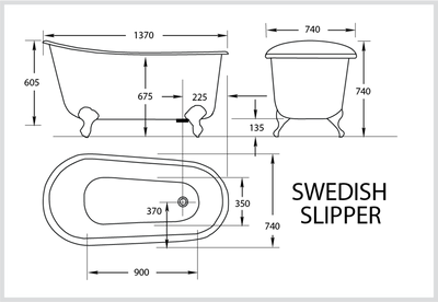 BROADWAY SWEDISH SLIPPER CLAWFOOT BATH WHITE 1370MM