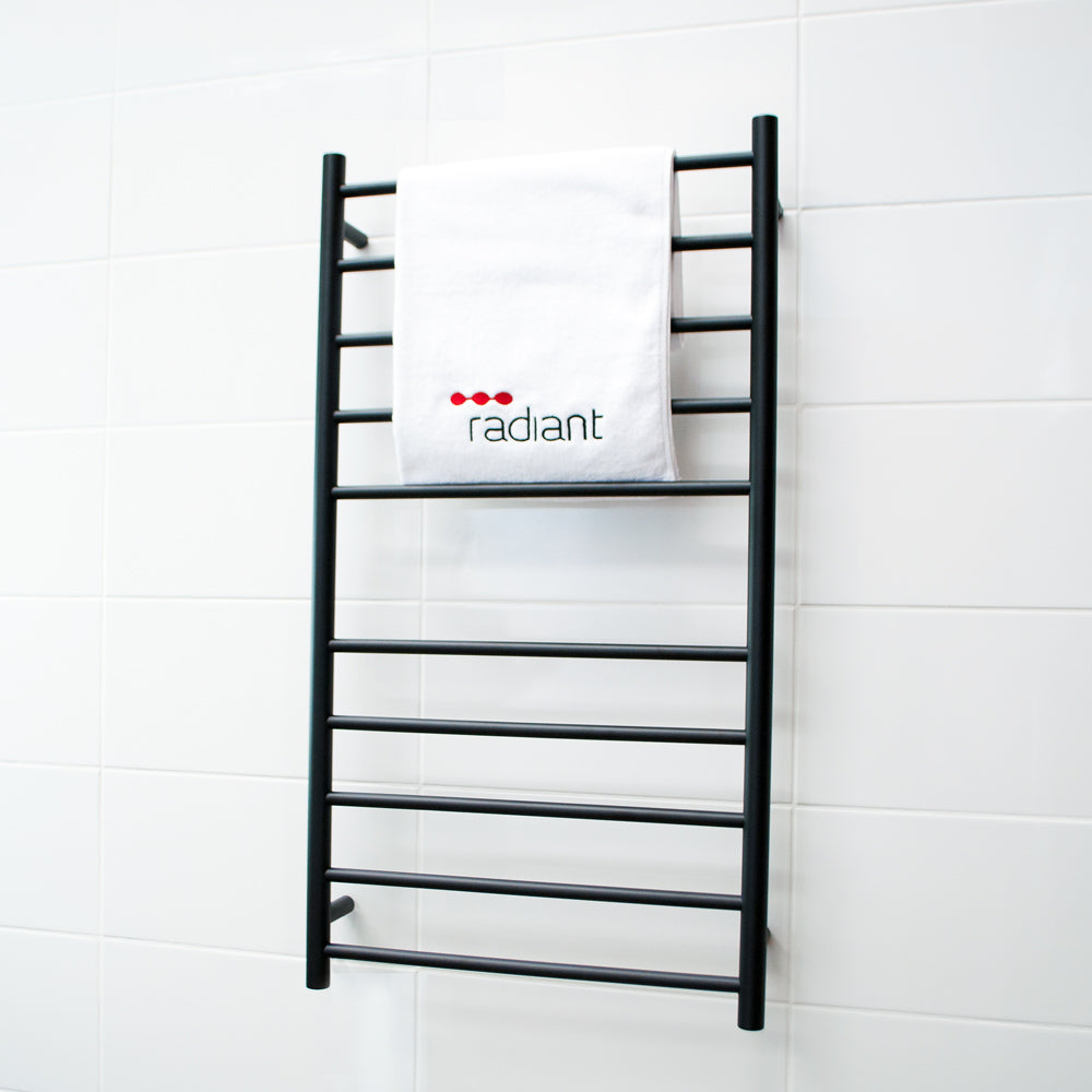 RADIANT HEATING 10-BARS ROUND HEATED TOWEL RAIL MATTE BLACK 600MM
