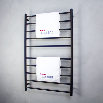 RADIANT HEATING 10-BARS ROUND HEATED TOWEL RAIL MATTE BLACK 750MM