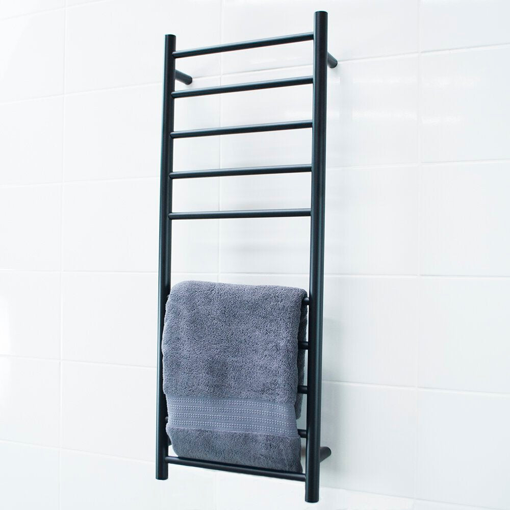 RADIANT HEATING 10-BARS ROUND HEATED TOWEL RAIL MATTE BLACK 80WATTS 430MM