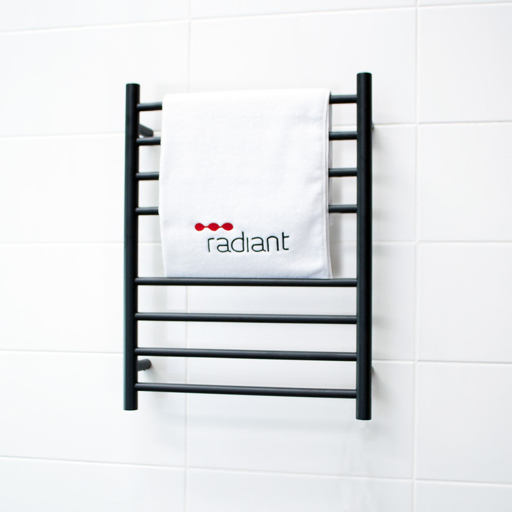 RADIANT HEATING 8-BARS ROUND HEATED TOWEL RAIL MATTE BLACK 65WATTS 530MM