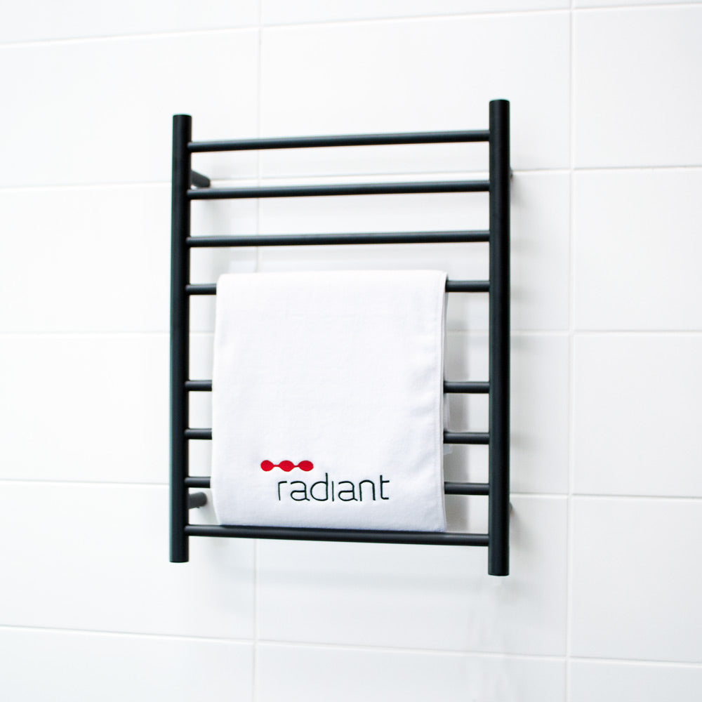 RADIANT HEATING 8-BARS ROUND HEATED TOWEL RAIL MATTE BLACK 65WATTS 530MM