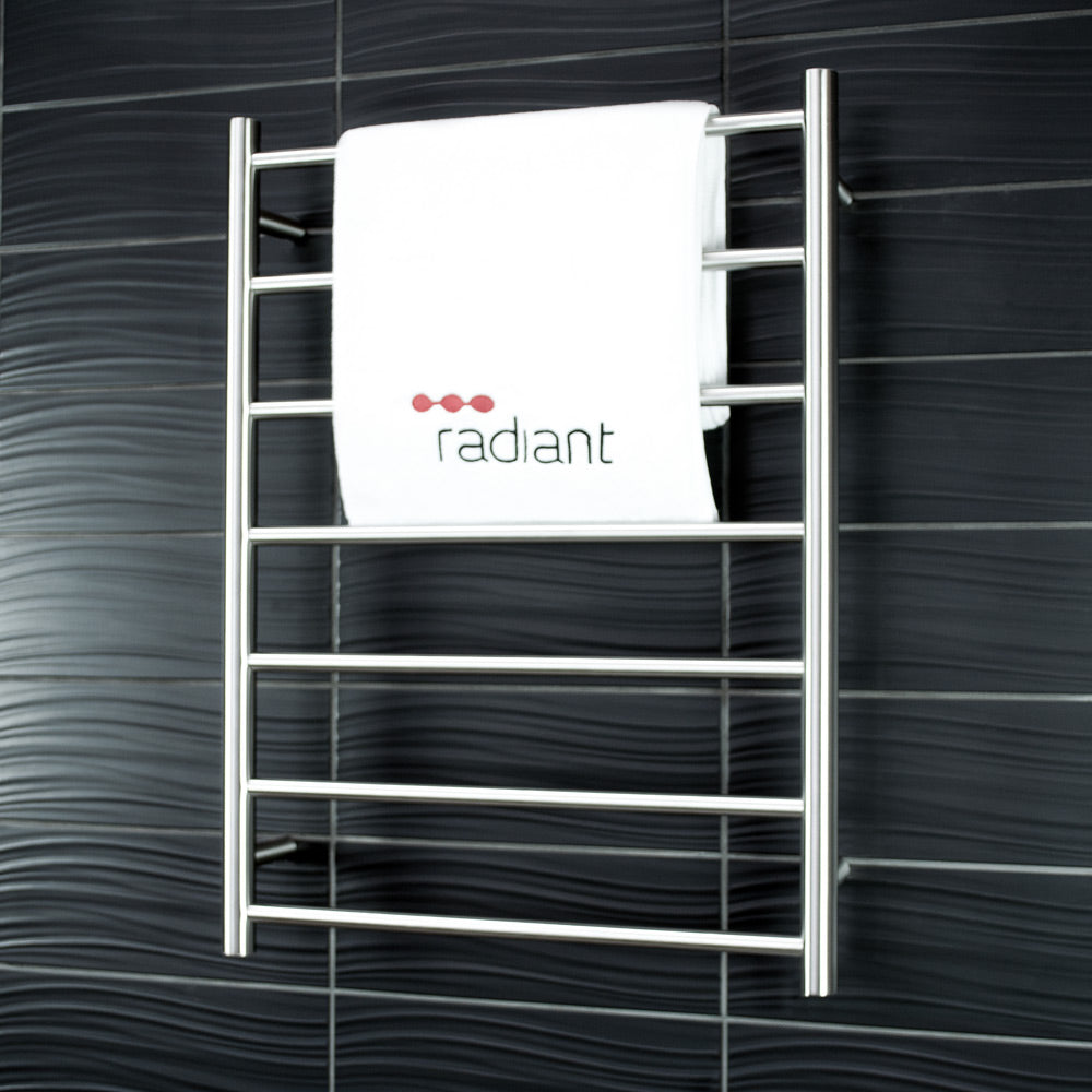 RADIANT HEATING 7-BARS ROUND HEATED TOWEL RAIL BRUSHED SATIN 600MM