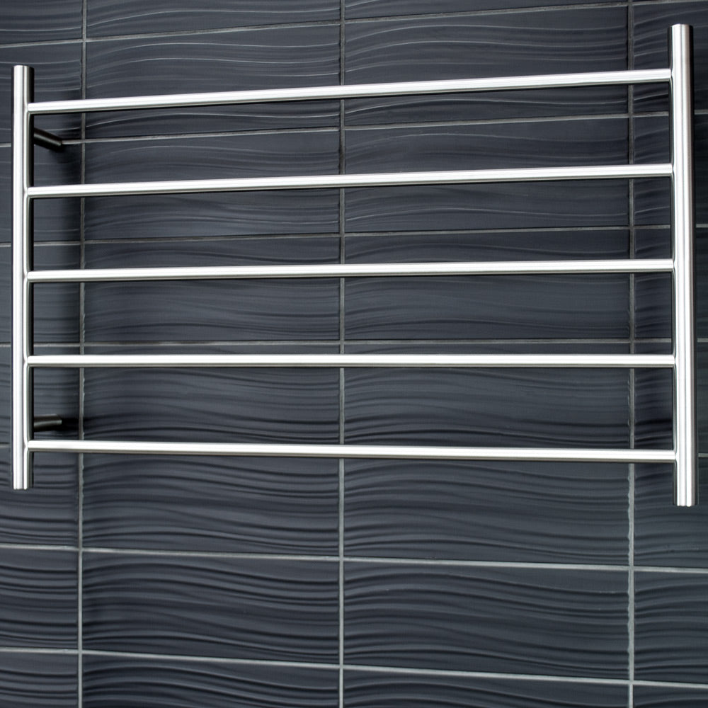 RADIANT HEATING 5-BARS ROUND HEATED TOWEL RAIL BRUSHED SATIN 80WATTS 950MM