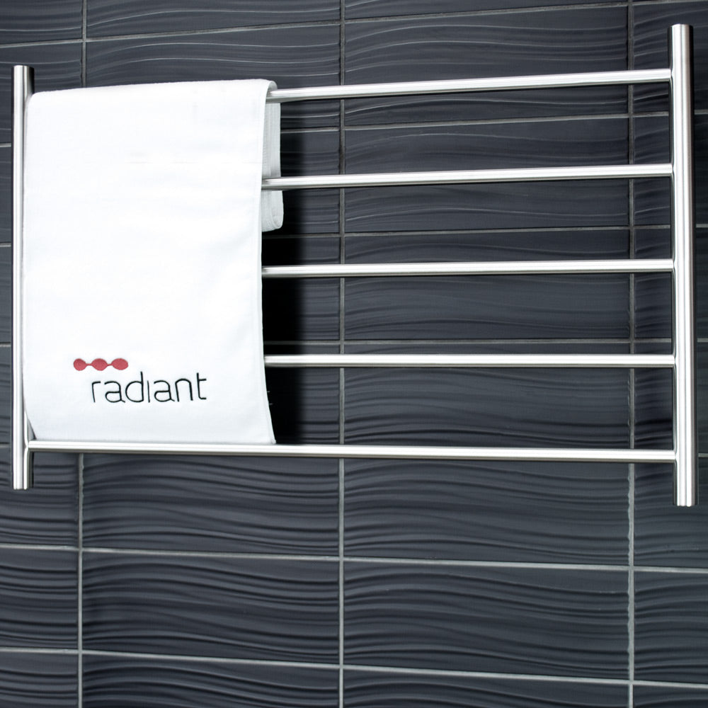RADIANT HEATING 5-BARS ROUND HEATED TOWEL RAIL BRUSHED SATIN 80WATTS 950MM
