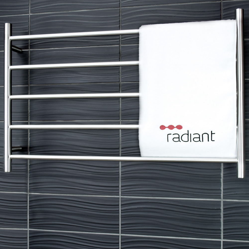 RADIANT HEATING 5-BARS ROUND HEATED TOWEL RAIL BRUSHED SATIN 80WATTS 950MM