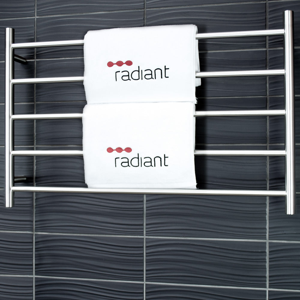 RADIANT HEATING 5-BARS ROUND HEATED TOWEL RAIL BRUSHED SATIN 80WATTS 950MM