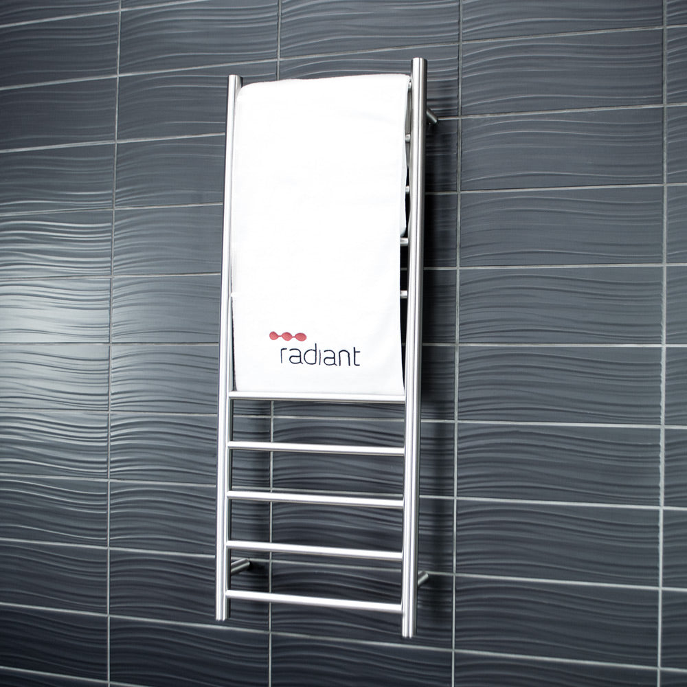 RADIANT HEATING 10-BARS ROUND HEATED TOWEL RAIL BRUSHED SATIN 80WATTS 430MM