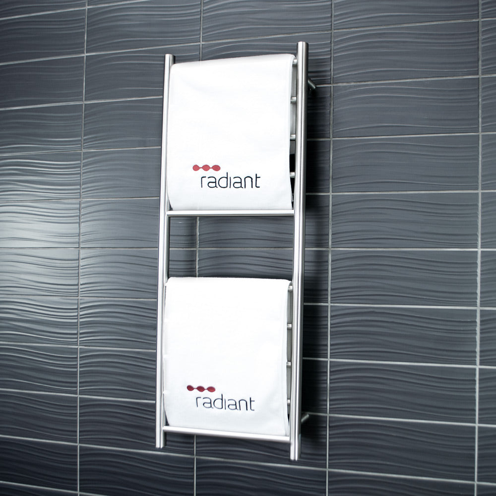 RADIANT HEATING 10-BARS ROUND HEATED TOWEL RAIL BRUSHED SATIN 80WATTS 430MM