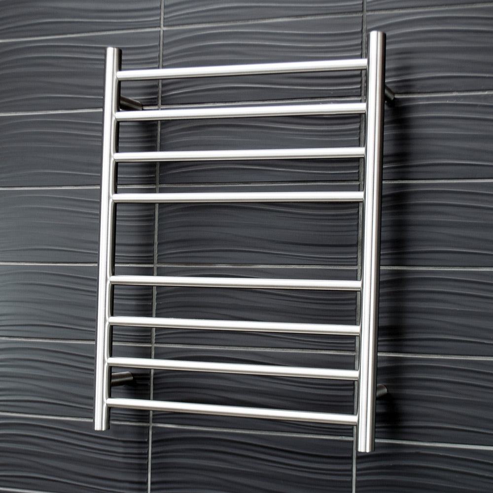 RADIANT HEATING 8-BARS ROUND HEATED TOWEL RAIL BRUSHED SATIN 65WATTS 530MM