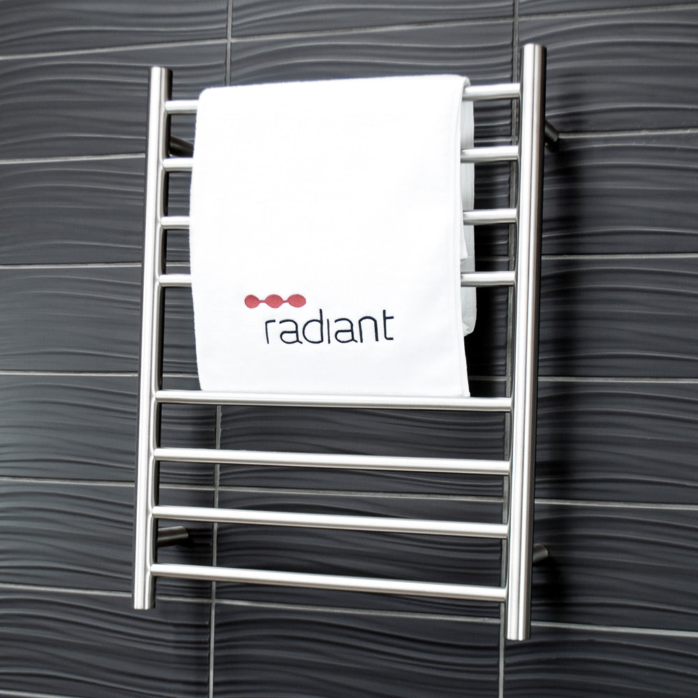 RADIANT HEATING 8-BARS ROUND HEATED TOWEL RAIL BRUSHED SATIN 65WATTS 530MM