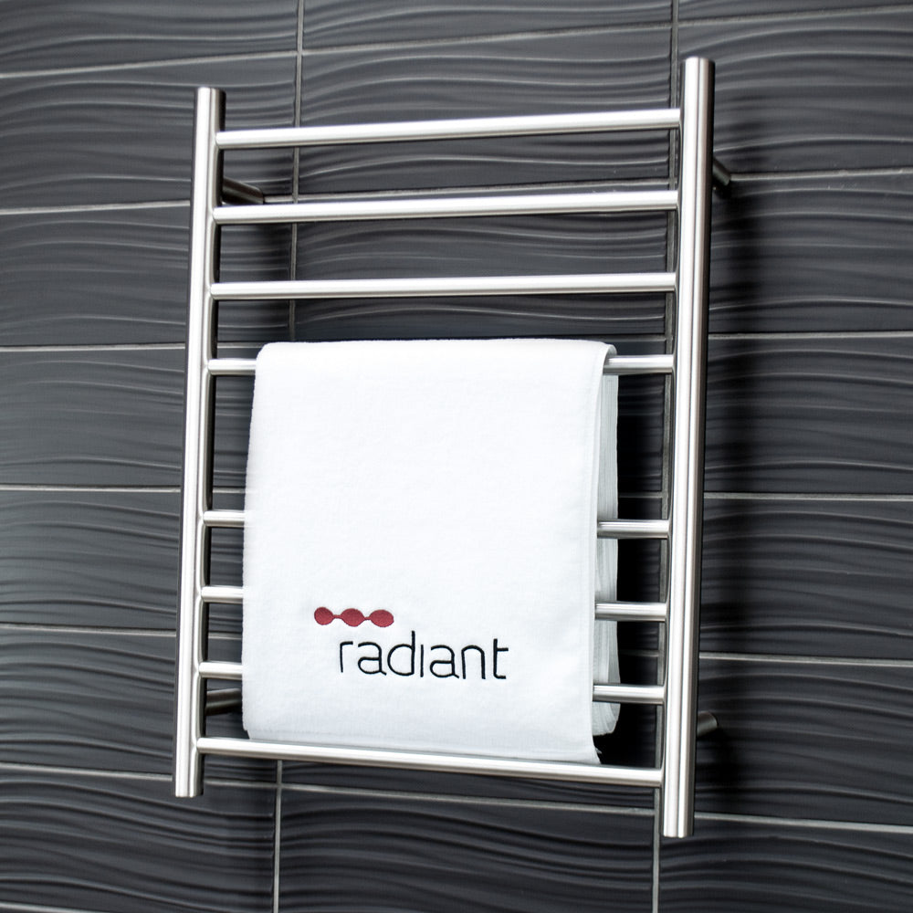 RADIANT HEATING 8-BARS ROUND HEATED TOWEL RAIL BRUSHED SATIN 65WATTS 530MM